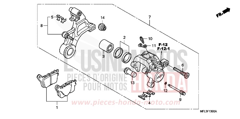 REAR BRAKE CALIPER for CBR1000RR Fireblade VIBRANT ORANGE (YR250HA) from 2011